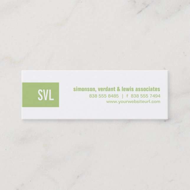 Green Monogram Strip Mini Business Card (Front)