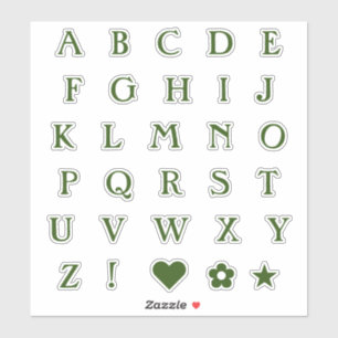 Green Monogram Text Letters Alphabet Heart Star
