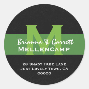 Green Monogram Wedding Address Label  L201E