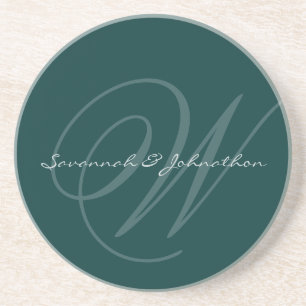 Green Monogram Wedding Anniversary Coasters