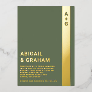 Green Monogram Wedding Foil Invitation