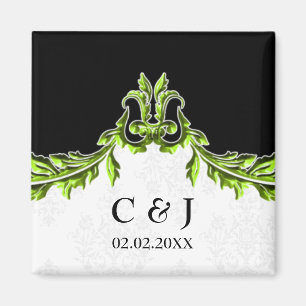 green monogram wedding save the date magnets