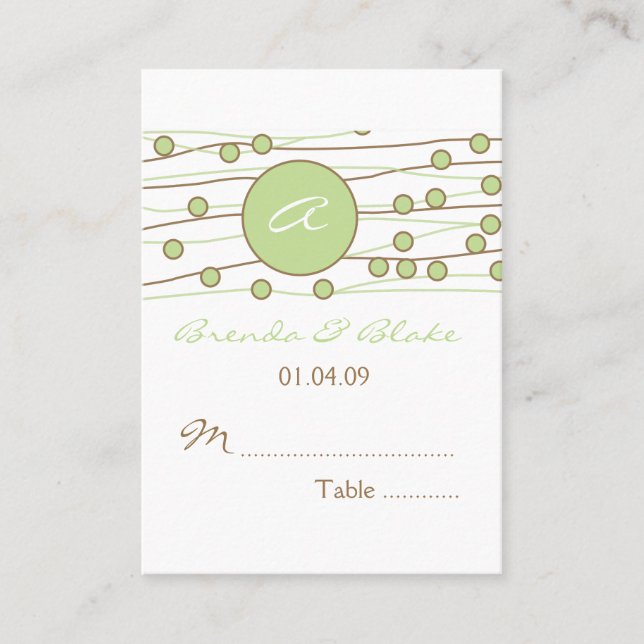 Green Monogram Wedding Table Seating Cards (Front)