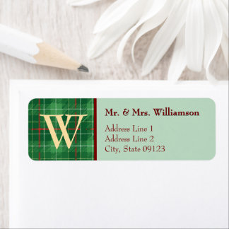 Green Monogramed Christmas Plaid Return Address