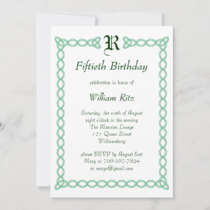 Green Monogrammed Birthday Invitation