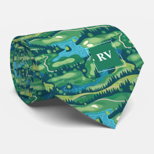 Green Monogrammed Golf Course Tie