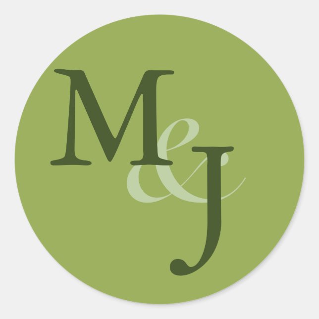 Green Monogrammed Initials Sticker Envelope Seals (Front)