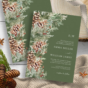 Green Monogrammed Pine Wedding Invitation