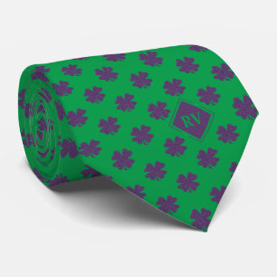 Green Monogrammed Purple Shamrock Pattern Tie