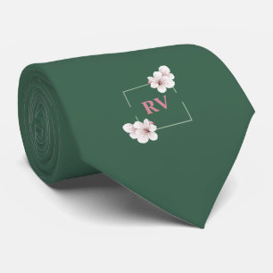 Green Monogrammed Wild Cherry Blossom Tie