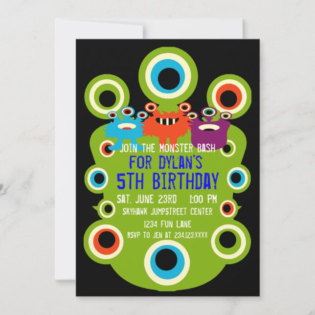 Green Monster Eyes Birthday Party Invitations (Front)