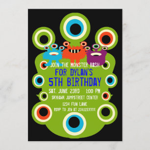 Green Monster Eyes Birthday Party Invitations
