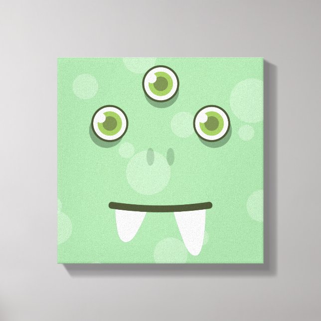 Green Monster Face Wrapped Canvas (Front)