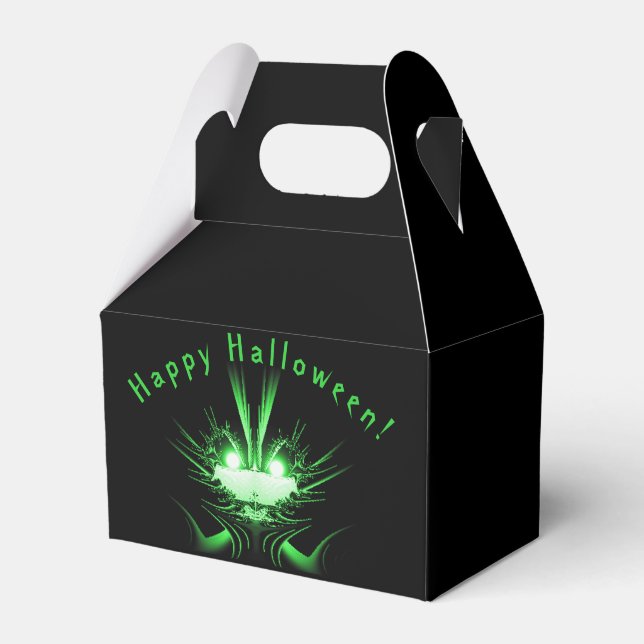 Green Monster Glowing Eyes Happy Halloween Favour Box (Front Side)