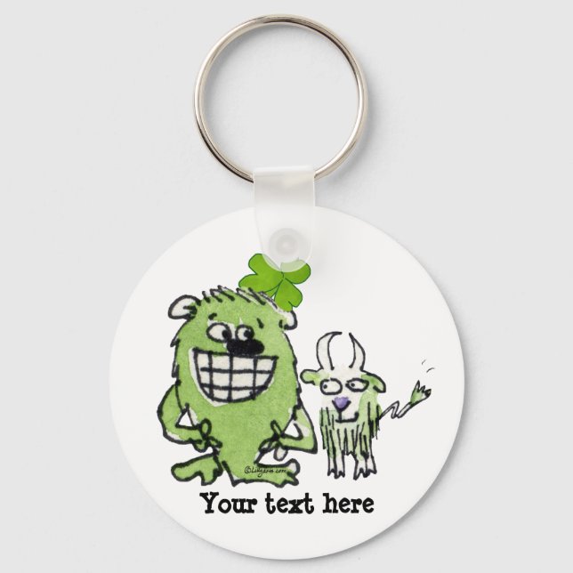 Green Monster Goat Shamrock Cartoon Keychains (Front)