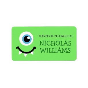 Green monster kids bookplate book label