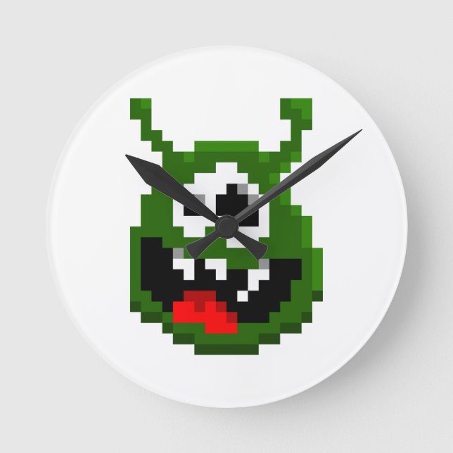 Green Monster - Pixel Art Round Clock (Front)