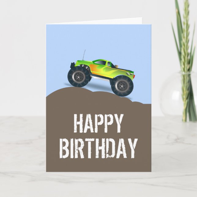 Green Monster Truck Birthday Spare Tires Birthday  Card (Front)