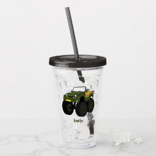 Green monster truck cartoon illustration acrylic tumbler