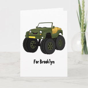 Green monster truck cartoon illustration card