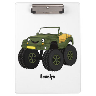 Green monster truck cartoon illustration clipboard
