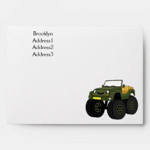 Green monster truck cartoon illustration envelope