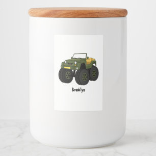 Green monster truck cartoon illustration food label