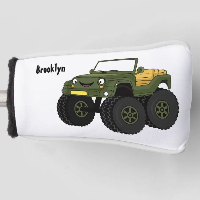 Green monster truck cartoon illustration golf head cover (Front)