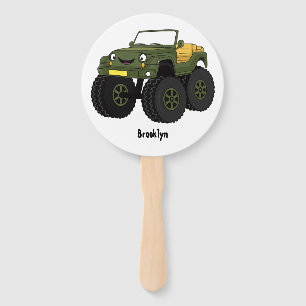 Green monster truck cartoon illustration hand fan