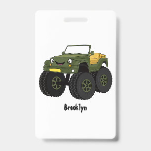 Green monster truck cartoon illustration ID badge