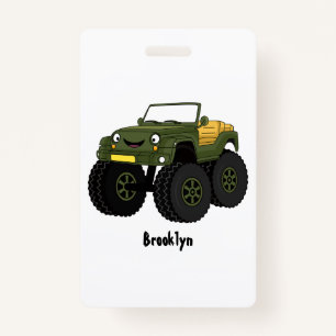 Green monster truck cartoon illustration ID badge
