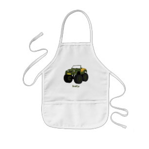 Green monster truck cartoon illustration kids apron