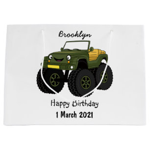 Green monster truck cartoon illustration large gift bag