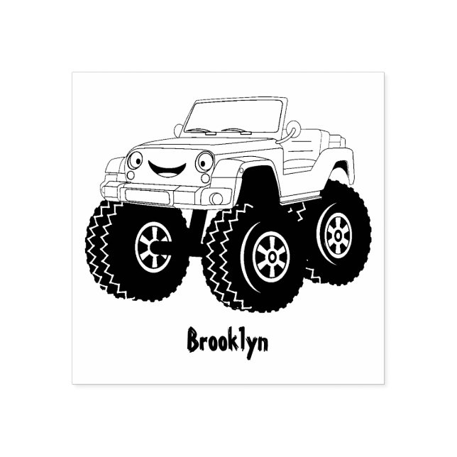 Green monster truck cartoon illustration rubber stamp (Imprint)