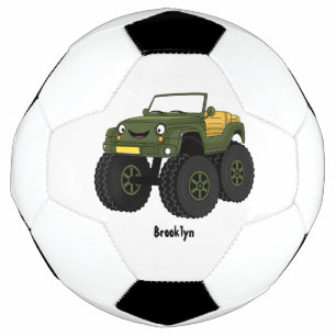 Green monster truck cartoon illustration soccer ball