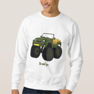 Green monster truck cartoon illustration sweatshirt