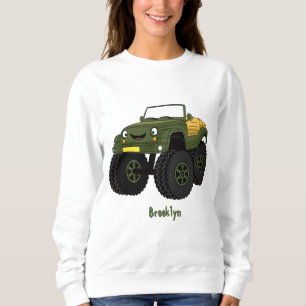 Green monster truck cartoon illustration sweatshirt