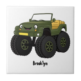 Green monster truck cartoon illustration tile