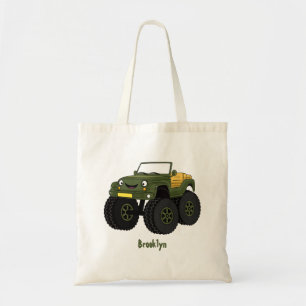 Green monster truck cartoon illustration tote bag