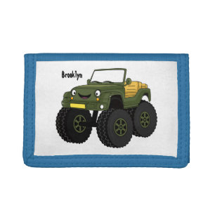 Green monster truck cartoon illustration  trifold wallet