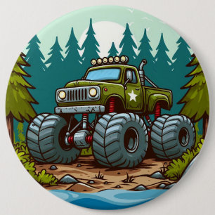 Green Monster Truck in the forest 6 Cm Round Badge