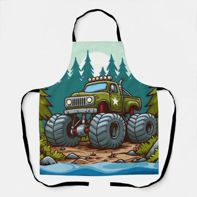 Green Monster Truck in the forest Apron (Front)