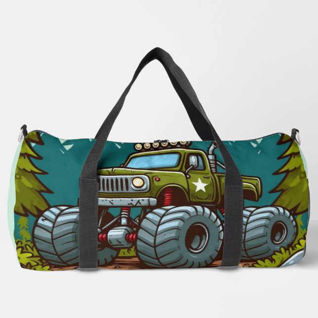 Green Monster Truck in the forest Duffle Bag (Front)