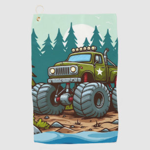 Green Monster Truck in the forest Golf Towel