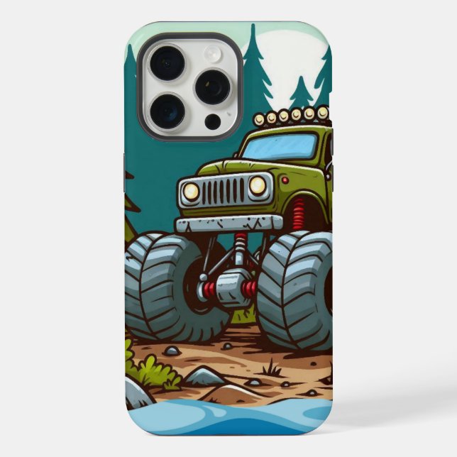 Green Monster Truck in the forest iPhone Case (Back)