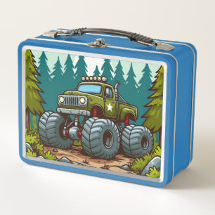 Green Monster Truck in the forest Metal Lunch Box