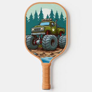 Green Monster Truck in the forest Pickleball Paddle