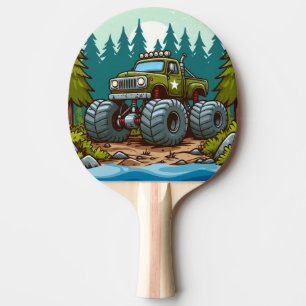 Green Monster Truck in the forest Ping Pong Paddle