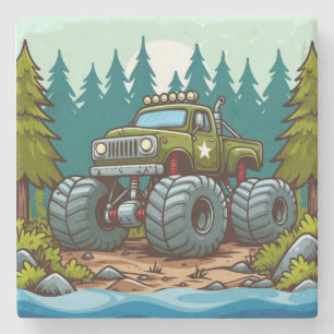 Green Monster Truck in the forest Stone Coaster