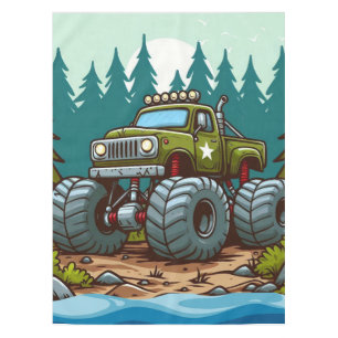 Green Monster Truck in the forest Tablecloth